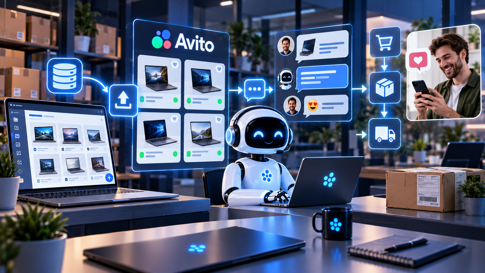 Иллюстрация к статье: Автоматизация продаж на Avito — от выгрузки товаров до ответа клиенту